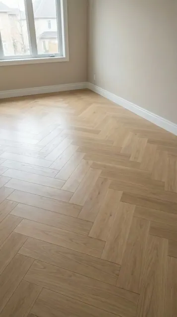 Solid oak herringbone hardwood flooring in a Seattle home